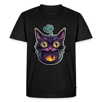 Chat Chaudron Chat Sorcière Halloween - T-shirt Premium bio Homme - noir - Devant - Nico (187cm)