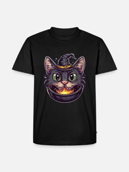 Cat Cauldron Cat Witch Halloween - Men's Premium Organic T-Shirt - black