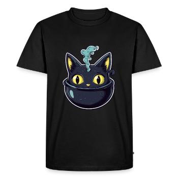 Chat Chaudron Chat Sorcière Halloween - T-shirt Premium bio Homme - noir - Devant - Nico (187cm)