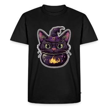 Chat Chaudron Chat Sorcière Halloween - T-shirt Premium bio Homme - noir - Devant - Nico (187cm)