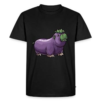 Hippopotamus Eggplant Funny Animal and Vegetable Motif - Men's Premium Organic T-Shirt - black - Front - Nico (187cm)