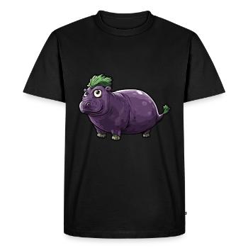 Hippopotamus Eggplant Funny Animal and Vegetable Motif - Men's Premium Organic T-Shirt - black - Front - Nico (187cm)