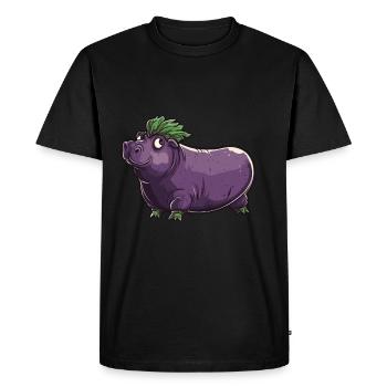Hippopotamus Eggplant Funny Animal and Vegetable Motif - Men's Premium Organic T-Shirt - black - Front - Nico (187cm)