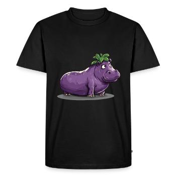 Hippopotamus Eggplant Funny Animal and Vegetable Motif - Men's Premium Organic T-Shirt - black - Front - Nico (187cm)