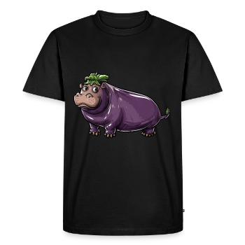 Hippopotamus Eggplant Funny Animal and Vegetable Motif - Men's Premium Organic T-Shirt - black - Front - Nico (187cm)