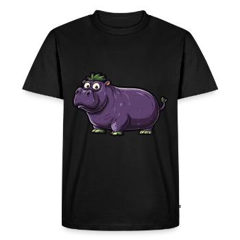 Hippopotamus Eggplant Funny Animal and Vegetable Motif - Men's Premium Organic T-Shirt - black - Front - Nico (187cm)
