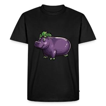 Hippopotamus Eggplant Funny Animal and Vegetable Motif - Men's Premium Organic T-Shirt - black - Front - Nico (187cm)