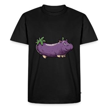 Hippopotamus Eggplant Funny Animal and Vegetable Motif - Men's Premium Organic T-Shirt - black - Front - Nico (187cm)