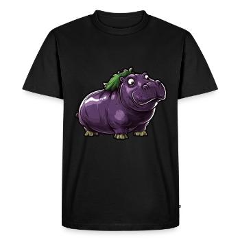Hippopotamus Eggplant Funny Animal and Vegetable Motif - Men's Premium Organic T-Shirt - black - Front - Nico (187cm)