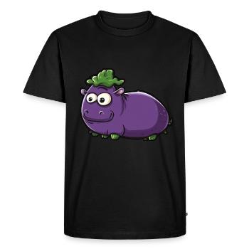 Hippopotamus Eggplant Funny Animal and Vegetable Motif - Men's Premium Organic T-Shirt - black - Front - Nico (187cm)