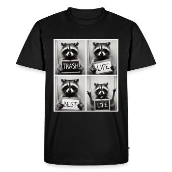 Raton laveur – La vie à la poubelle La meilleure vie - T-shirt Premium bio Homme - noir - Devant - Nico (187cm)