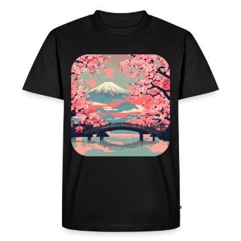 Visite du monde des cerisiers en fleurs du temple de Tokyo - T-shirt Premium bio Homme - noir - Devant - Nico (187cm)