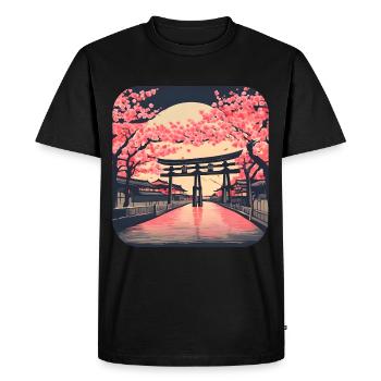 Visite du monde des cerisiers en fleurs du temple de Tokyo - T-shirt Premium bio Homme - noir - Devant - Nico (187cm)