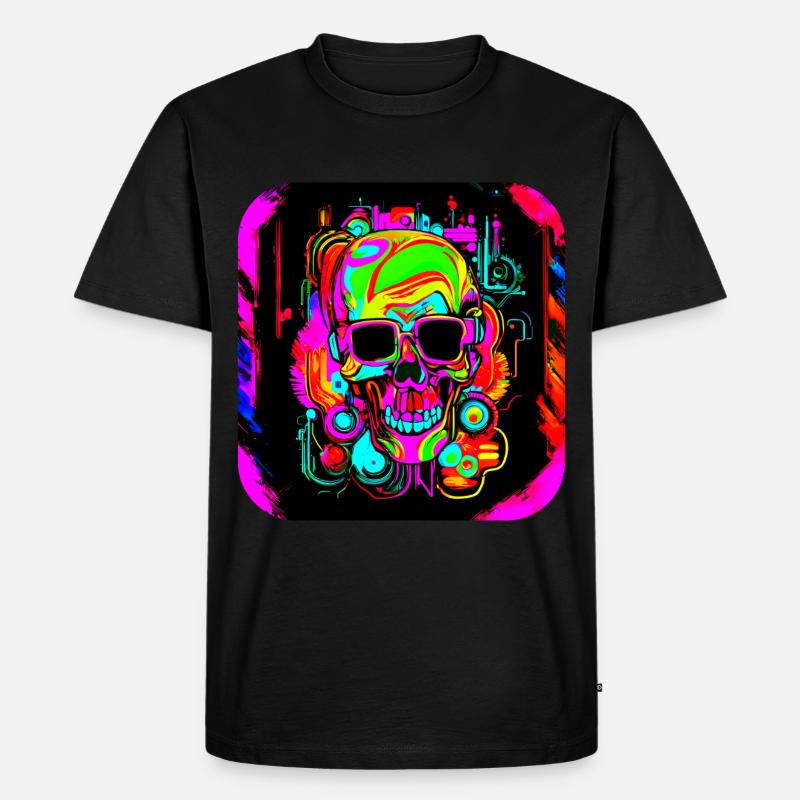 Neon Style Schädel Leuchtreklame Glow - Männer Premium Bio T-Shirt - Schwarz