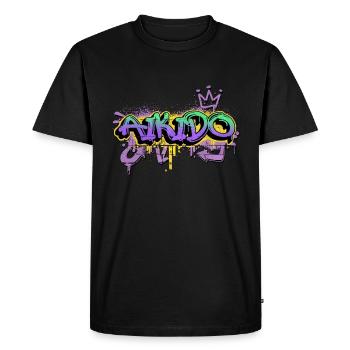 Aïkido Arts Martiaux Combattant Graffiti Spray Pulvérisateur - T-shirt Premium bio Homme - noir - Devant - Nico (187cm)