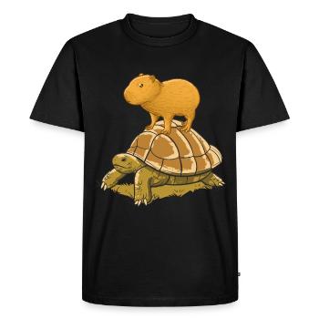 Capybara sur tortue - T-shirt Premium bio Homme - noir - Devant - Nico (187cm)