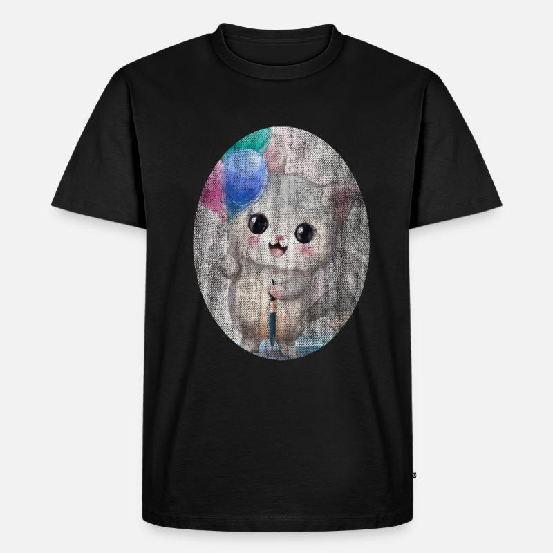 Kätzchen Katze mit Luftballon Gemälde - Männer Premium Bio T-Shirt - Schwarz