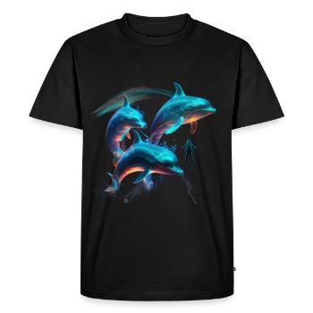 Dauphin aquarelle bleu et un plongeur - T-shirt Premium bio Homme - noir - Devant - Nico (187cm)