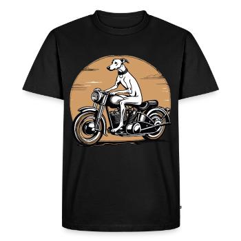 Retro Graphic of a Whippet Riding a Motorcycle - Men's Premium Organic T-Shirt - black - Front - Nico (187cm)