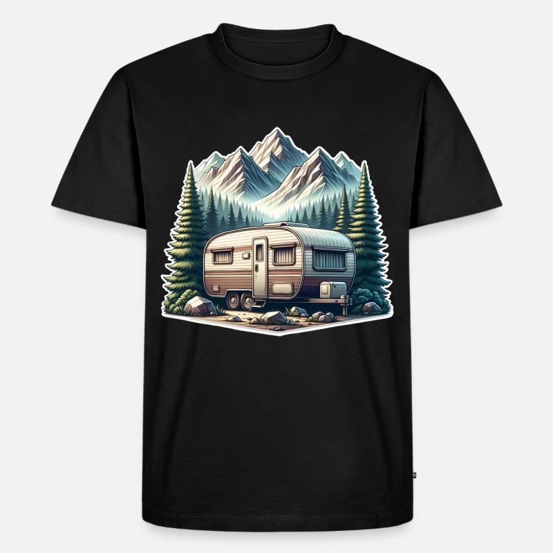 Camping Wohnwagen - Männer Premium Bio T-Shirt - Schwarz