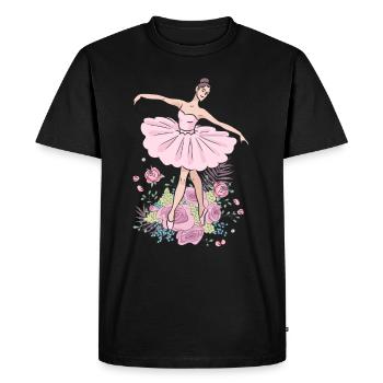 Ballerine Jeune Femme Fleurs Roses Danse - T-shirt Premium bio Homme - noir - Devant - Nico (187cm)