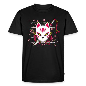 Kitsune Japanese Culture Fox Art Saga - Men's Premium Organic T-Shirt - black - Front - Nico (187cm)
