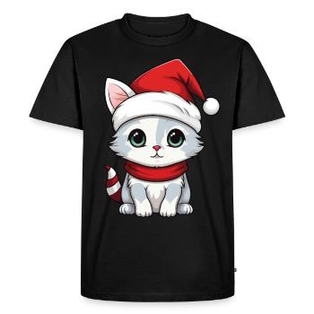 Chat Noël Chat De Noël Mignon Joyeux Catmas - T-shirt Premium bio Homme - noir - Devant - Nico (187cm)