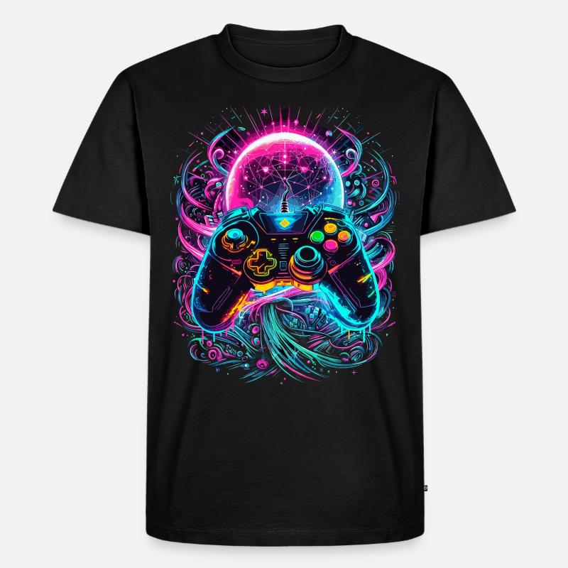 Synthwave Cyberpunk Gaming Controller - Men's Premium Organic T-Shirt - black