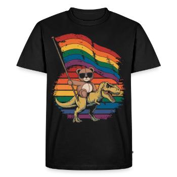Teddy Bear Rides Dinosaur LGBTQ Rainbow Banner - Men's Premium Organic T-Shirt - black - Front - Nico (187cm)