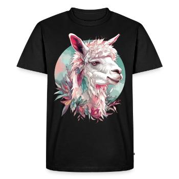 Alpaca Llama Animal Nature Zoo Andes Inca Colorful Art - Men's Premium Organic T-Shirt - black - Front - Nico (187cm)