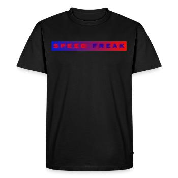 Speed Freak with blue red background - Men's Premium Organic T-Shirt - black - Front - Nico (187cm)