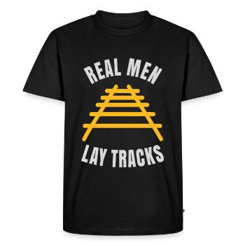Real men lay tracks rails - Men's Premium Organic T-Shirt - black - Front - Nico (187cm)