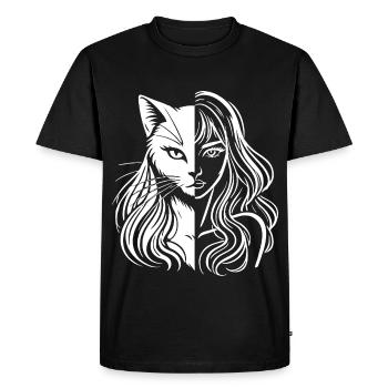 Femme chat – mi-chat, mi-humain, très secret - T-shirt Premium bio Homme - noir - Devant - Nico (187cm)