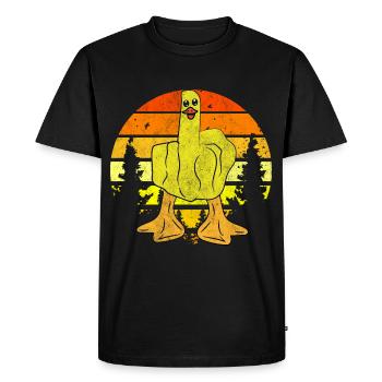 Drôle de canard doigt d’honneur - T-shirt Premium bio Homme - noir - Devant - Nico (187cm)