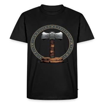 Viking Hammer Warrior Valhalla Runic Circle Thor - Men's Premium Organic T-Shirt - black - Front - Nico (187cm)