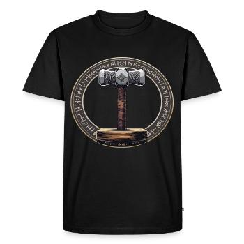 Viking Hammer Warrior Valhalla Runic Circle Thor - Men's Premium Organic T-Shirt - black - Front - Nico (187cm)