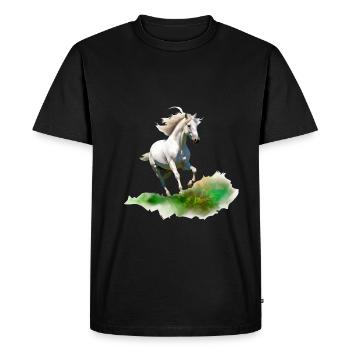 Cheval blanc style peinture réaliste dans un pré - T-shirt Premium bio Homme - noir - Devant - Nico (187cm)