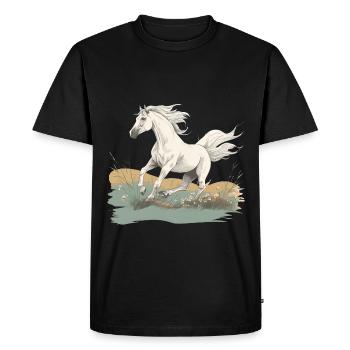 Cheval blanc style peinture réaliste dans un pré - T-shirt Premium bio Homme - noir - Devant - Nico (187cm)