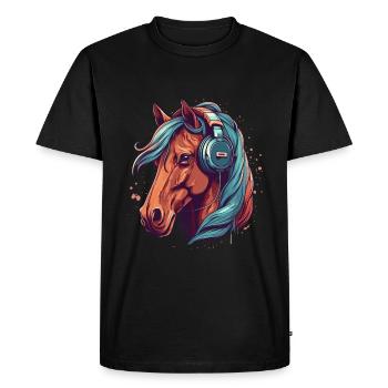 Idée passion chevaux cavalière aquarelle splash - T-shirt Premium bio Homme - noir - Devant - Nico (187cm)
