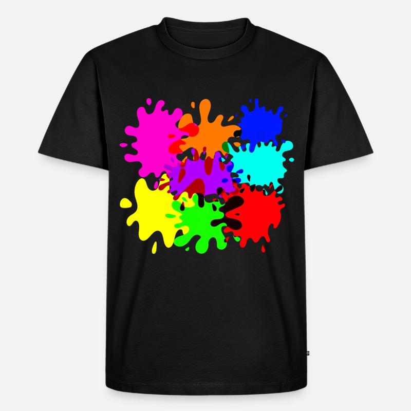 bunte Farbkleckse Paintballflecken - Männer Premium Bio T-Shirt - Schwarz