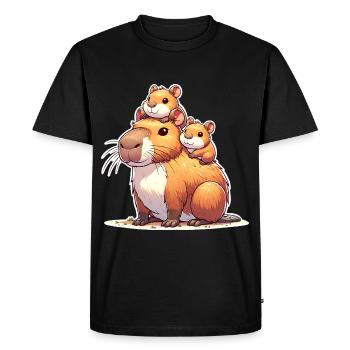 Capybara Mom Son Daughter Kids - Men's Premium Organic T-Shirt - black - Front - Nico (187cm)