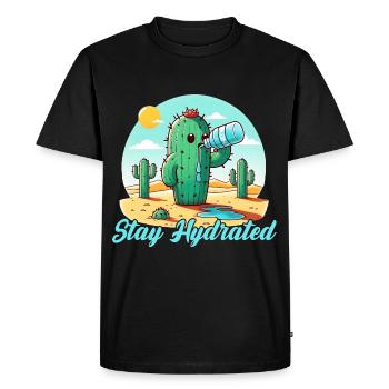 Cactus Stay Hydrated - Men's Premium Organic T-Shirt - black - Front - Nico (187cm)