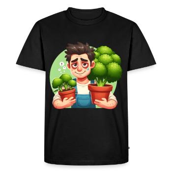 Exhausted gardener with broccoli - Men's Premium Organic T-Shirt - black - Front - Nico (187cm)