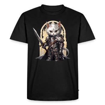 Chat en équipement de chevalier avec épée longue, AI Gen - T-shirt Premium bio Homme - noir - Devant - Nico (187cm)