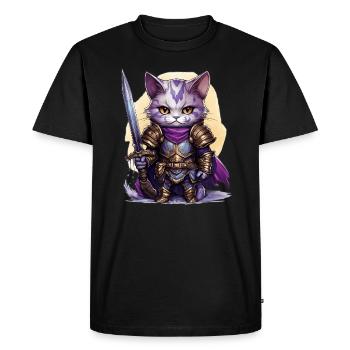Chat en équipement de chevalier avec épée longue, AI Gen - T-shirt Premium bio Homme - noir - Devant - Nico (187cm)