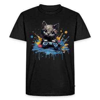 Design de jeu de chat mignon - T-shirt Premium bio Homme - noir - Devant - Nico (187cm)
