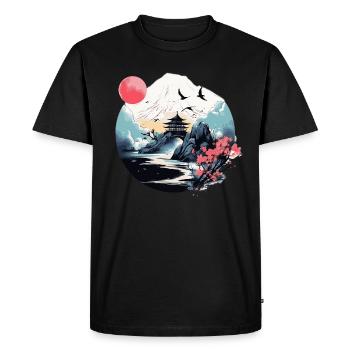 Japanese Mountain, Water & Pagoda Scene - Men's Premium Organic T-Shirt - black - Front - Nico (187cm)