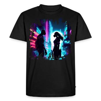 Cyberpunk Silhouette Rendez-vous - T-shirt Premium bio Homme - noir - Devant - Nico (187cm)