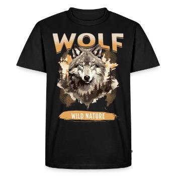 Loup tête de loup Nature nature sauvage aventure forêt Art - T-shirt Premium bio Homme - noir - Devant - Nico (187cm)
