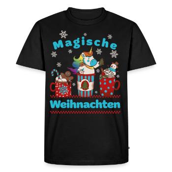 Einhorn - Magische Weihnachten - Kinder Mädchen - Männer Premium Bio T-Shirt - Schwarz - Vorne - Nico (187cm)